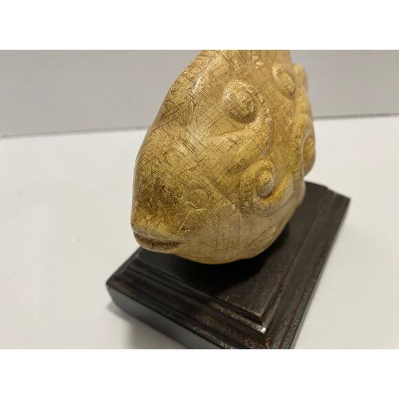 Fish Figurine on Wood Block Ceramic 8" Beach House Neutral Coastal Decor - Picture 6 of 8